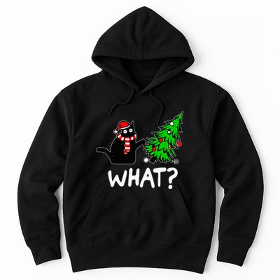 Funny Naughty Black Cat Pushing Christmas Tree Over Cat What Hoodie