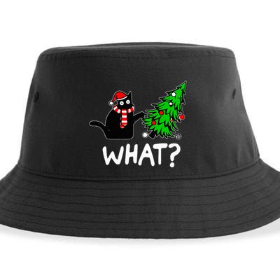 Funny Naughty Black Cat Pushing Christmas Tree Over Cat What Sustainable Bucket Hat