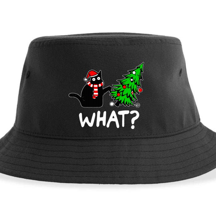 Funny Naughty Black Cat Pushing Christmas Tree Over Cat What Sustainable Bucket Hat