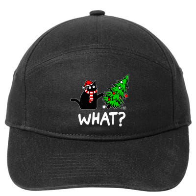 Funny Naughty Black Cat Pushing Christmas Tree Over Cat What 7-Panel Snapback Hat