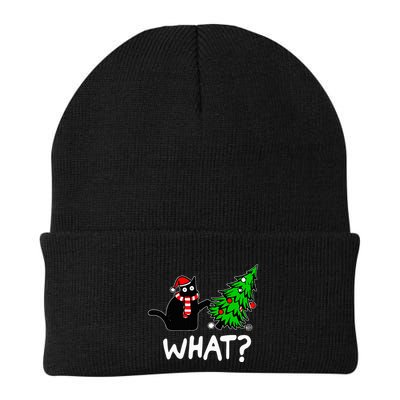 Funny Naughty Black Cat Pushing Christmas Tree Over Cat What Beanie