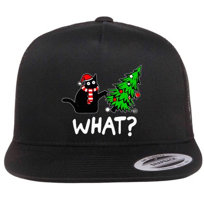Funny Naughty Black Cat Pushing Christmas Tree Over Cat What Flatbill Hat
