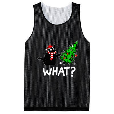 Funny Naughty Black Cat Pushing Christmas Tree Over Cat What Mesh Reversible Basketball Jersey Tank