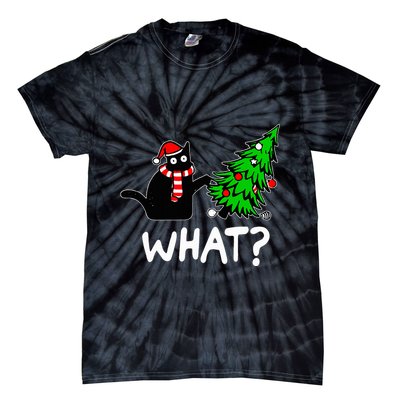Funny Naughty Black Cat Pushing Christmas Tree Over Cat What Tie-Dye T-Shirt