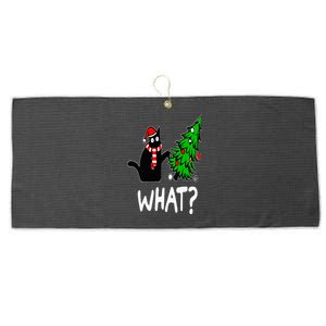 Funny Naughty Black Cat Pushing Christmas Tree Over Cat What Large Microfiber Waffle Golf Towel