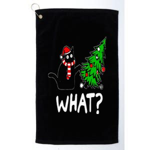 Funny Naughty Black Cat Pushing Christmas Tree Over Cat What Platinum Collection Golf Towel