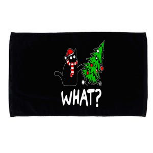 Funny Naughty Black Cat Pushing Christmas Tree Over Cat What Microfiber Hand Towel