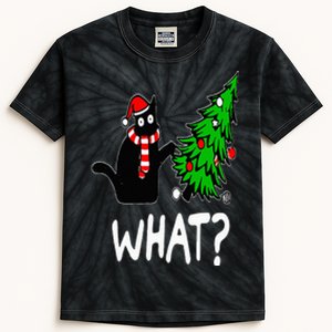 Funny Naughty Black Cat Pushing Christmas Tree Over Cat What Kids Tie-Dye T-Shirt