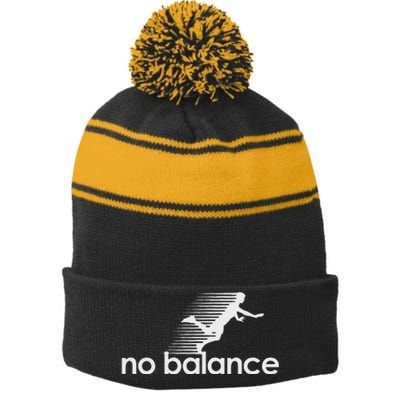 Funny No Balance New Balance Funny Stripe Pom Pom Beanie