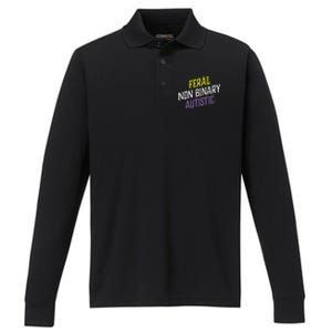 Feral Non Binary Autistic Meme Enby Pride Performance Long Sleeve Polo