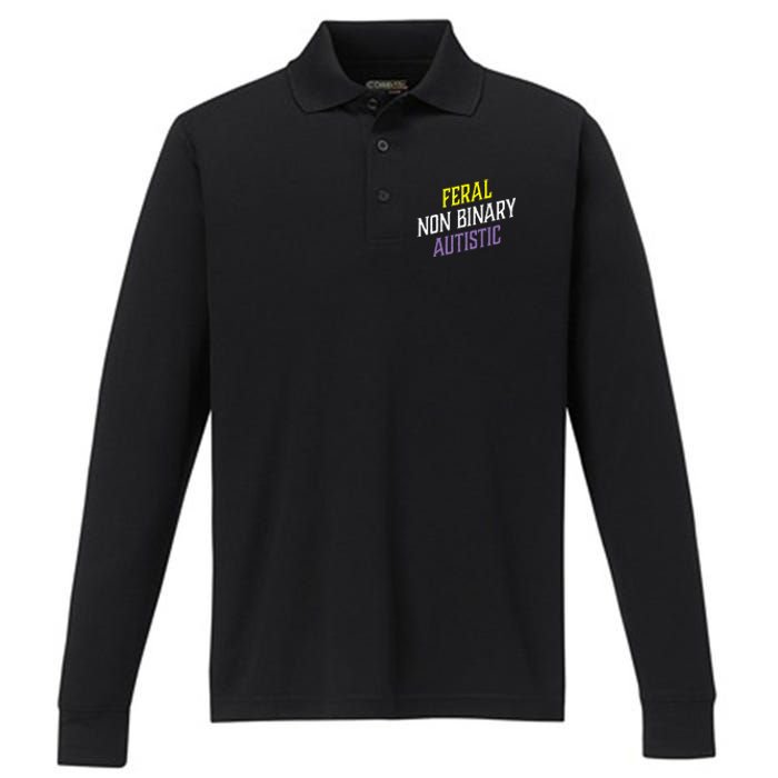 Feral Non Binary Autistic Meme Enby Pride Performance Long Sleeve Polo