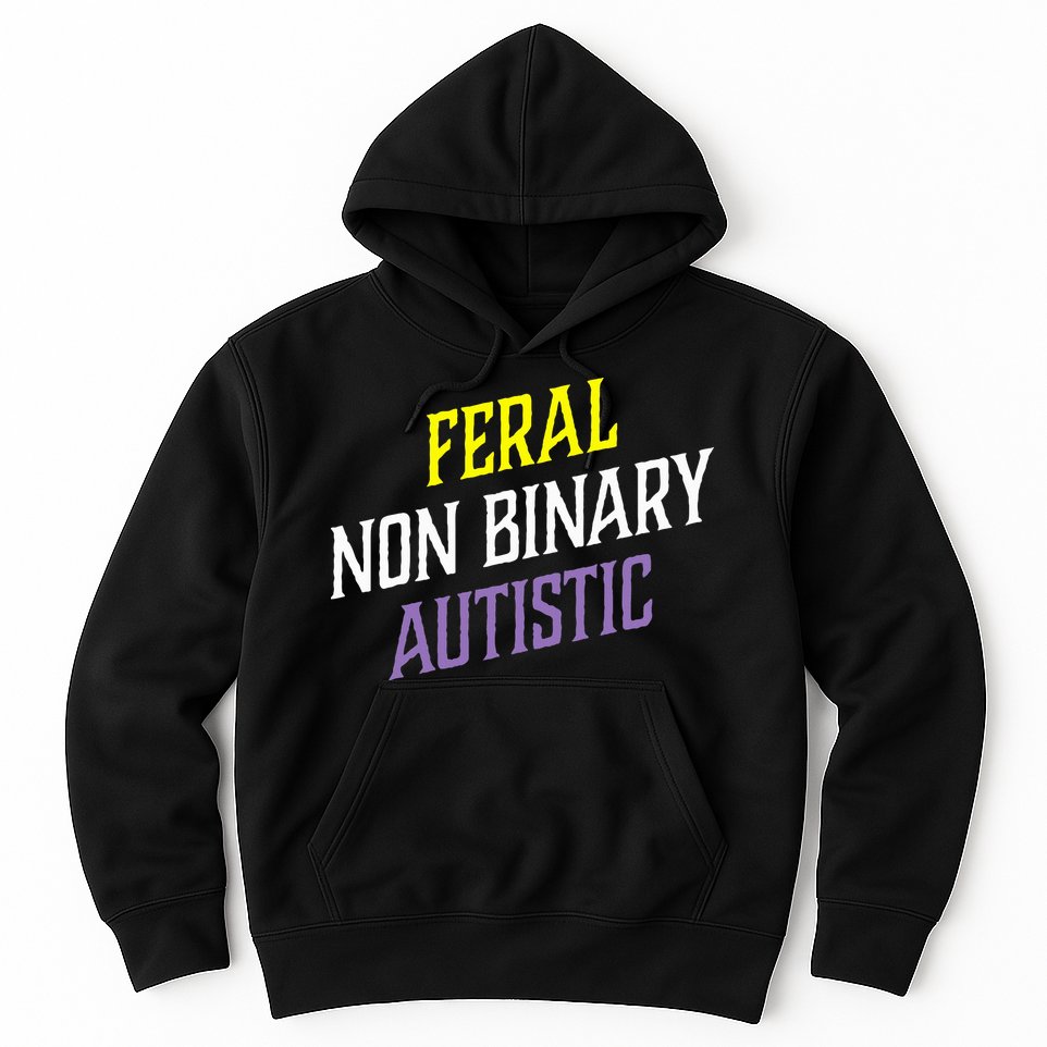 Feral Non Binary Autistic Meme Enby Pride Hoodie