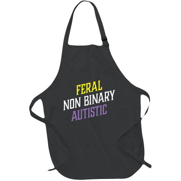 Feral Non Binary Autistic Meme Enby Pride Full-Length Apron With Pockets