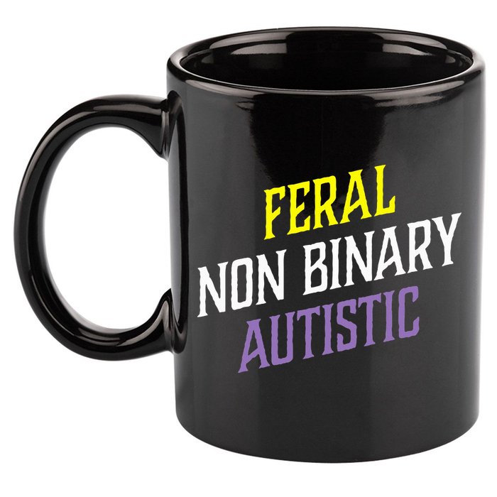 Feral Non Binary Autistic Meme Enby Pride 11oz C Handle Ceramic Mug