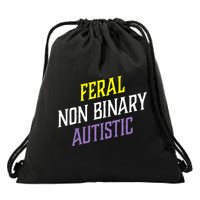 Feral Non Binary Autistic Meme Enby Pride Drawstring Bag