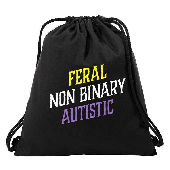 Feral Non Binary Autistic Meme Enby Pride Drawstring Bag