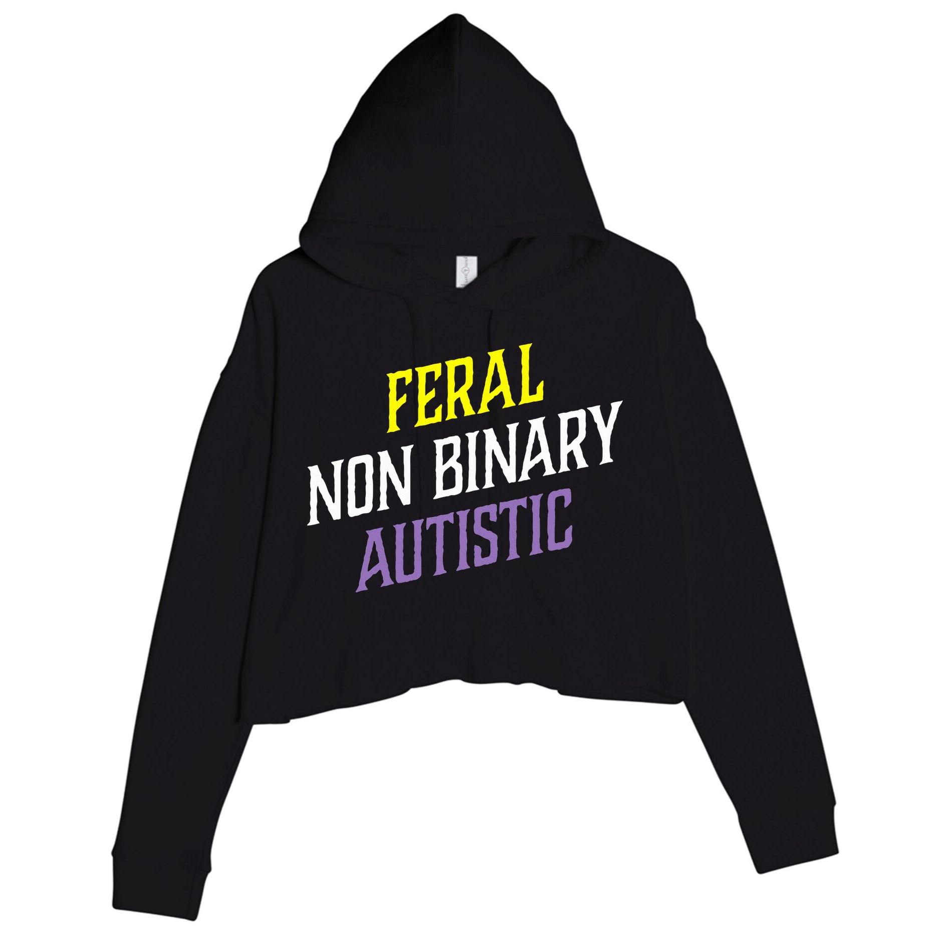 Feral Non Binary Autistic Meme Enby Pride Crop Fleece Hoodie