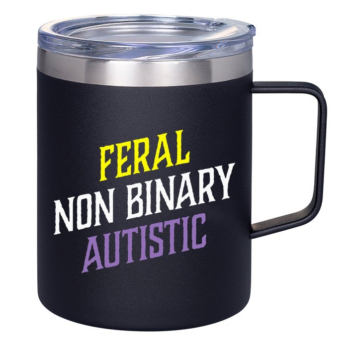 Feral Non Binary Autistic Meme Enby Pride 12oz Stainless Steel Coffee Mug