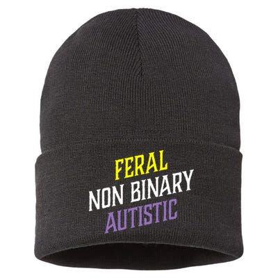 Feral Non Binary Autistic Meme Enby Pride Sustainable Knit Beanie