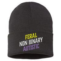 Feral Non Binary Autistic Meme Enby Pride Sustainable Knit Beanie