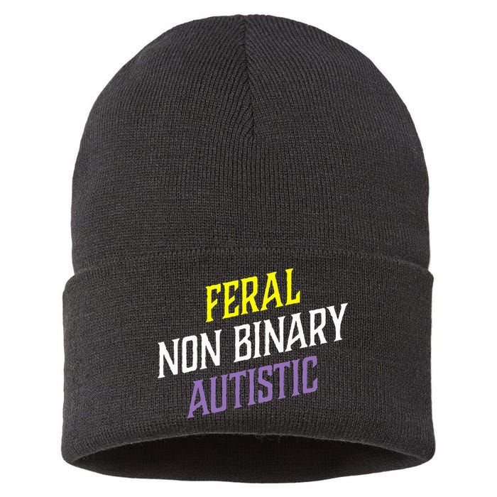 Feral Non Binary Autistic Meme Enby Pride Sustainable Knit Beanie