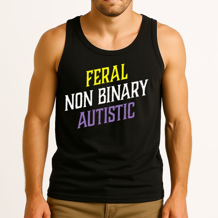 Feral Non Binary Autistic Meme Enby Pride Tank Top