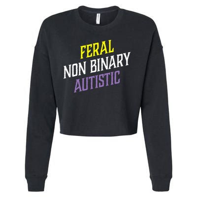 Feral Non Binary Autistic Meme Enby Pride Cropped Pullover Crew