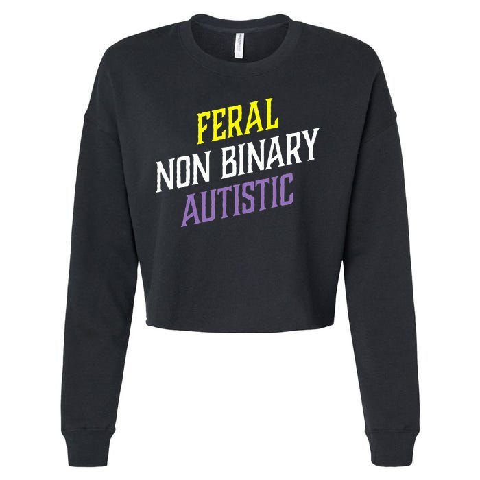 Feral Non Binary Autistic Meme Enby Pride Cropped Pullover Crew