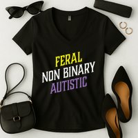 Feral Non Binary Autistic Meme Enby Pride Women's V-Neck T-Shirt