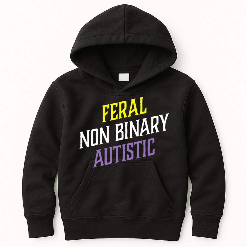 Feral Non Binary Autistic Meme Enby Pride Kids Hoodie