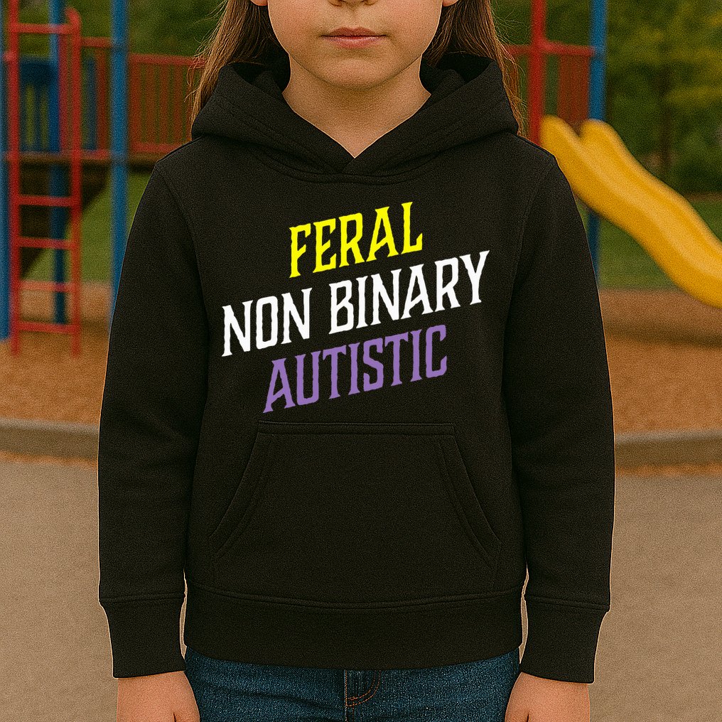 Feral Non Binary Autistic Meme Enby Pride Kids Hoodie