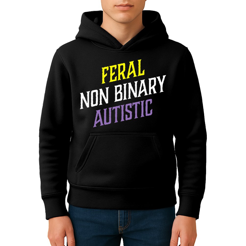 Feral Non Binary Autistic Meme Enby Pride Kids Hoodie
