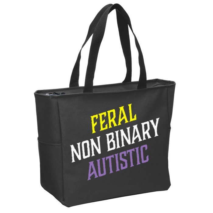 Feral Non Binary Autistic Meme Enby Pride Zip Tote Bag