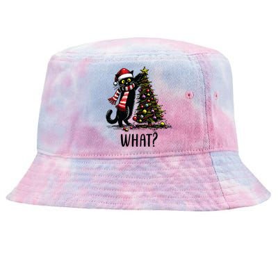 Funny Naughty Black Cat Pushing Christmas Tree Over Cat What Tie-Dyed Bucket Hat