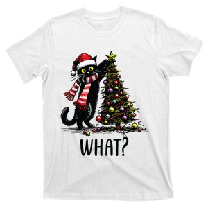 Funny Naughty Black Cat Pushing Christmas Tree Over Cat What T-Shirt