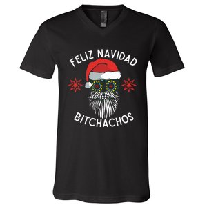 Feliz Navidad Bitchachos Funny Spanish Merry Christmas Skull V-Neck T-Shirt