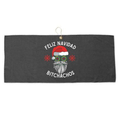 Feliz Navidad Bitchachos Funny Spanish Merry Christmas Skull Large Microfiber Waffle Golf Towel