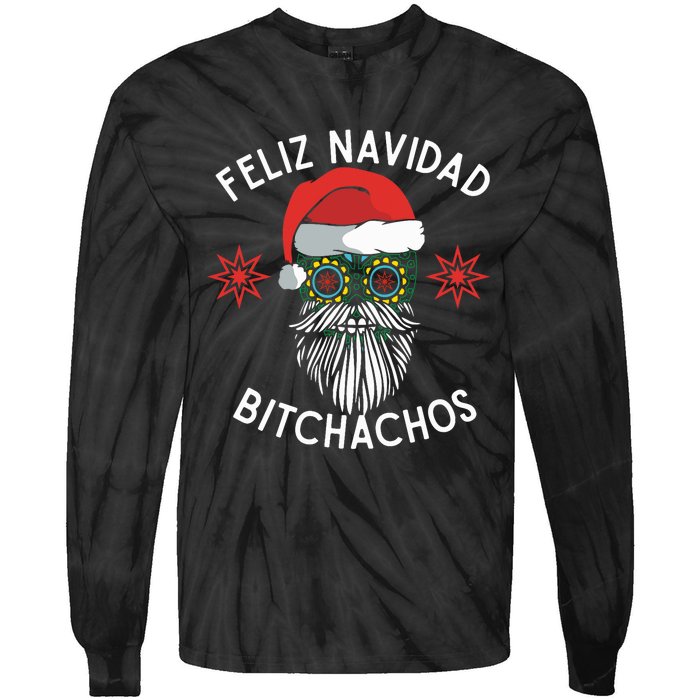 Feliz Navidad Bitchachos Funny Spanish Merry Christmas Skull Tie-Dye Long Sleeve Shirt