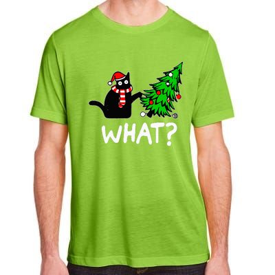 Funny Naughty Black Cat Pushing Christmas Tree Adult ChromaSoft Performance T-Shirt