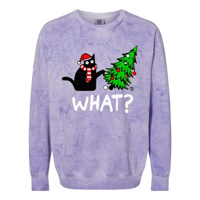 Funny Naughty Black Cat Pushing Christmas Tree Colorblast Crewneck Sweatshirt