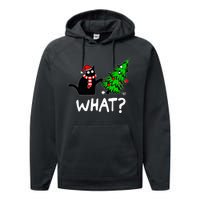 Funny Naughty Black Cat Pushing Christmas Tree Performance Fleece Hoodie