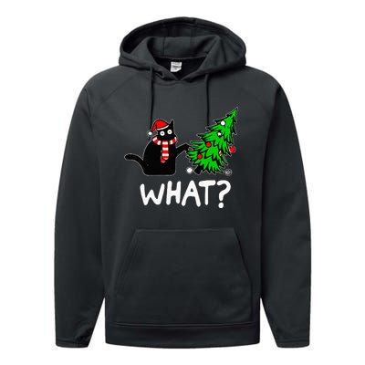 Funny Naughty Black Cat Pushing Christmas Tree Performance Fleece Hoodie