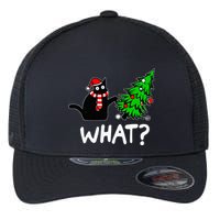 Funny Naughty Black Cat Pushing Christmas Tree Flexfit Unipanel Trucker Cap