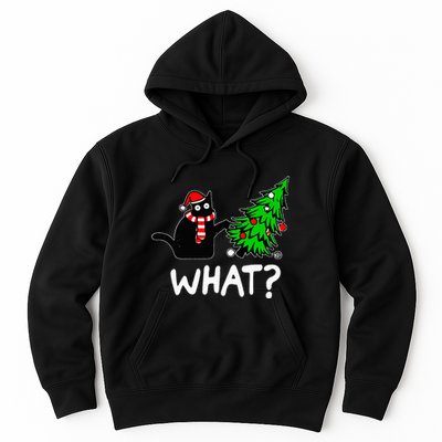 Funny Naughty Black Cat Pushing Christmas Tree Hoodie