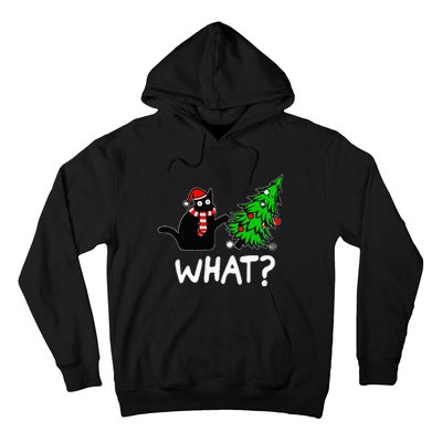 Funny Naughty Black Cat Pushing Christmas Tree Hoodie