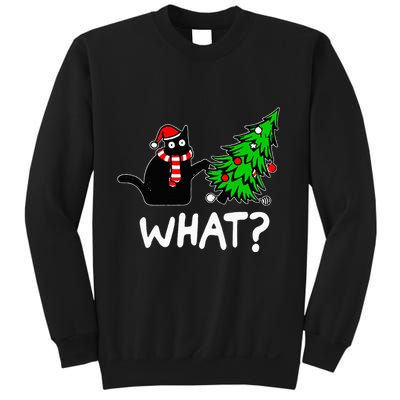 Funny Naughty Black Cat Pushing Christmas Tree Sweatshirt