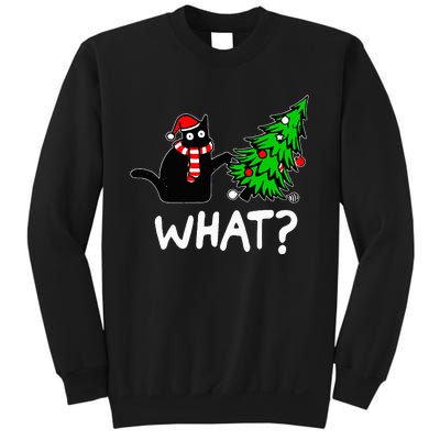 Funny Naughty Black Cat Pushing Christmas Tree Sweatshirt