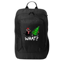 Funny Naughty Black Cat Pushing Christmas Tree City Backpack