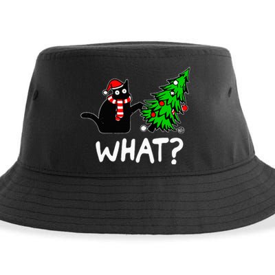 Funny Naughty Black Cat Pushing Christmas Tree Sustainable Bucket Hat