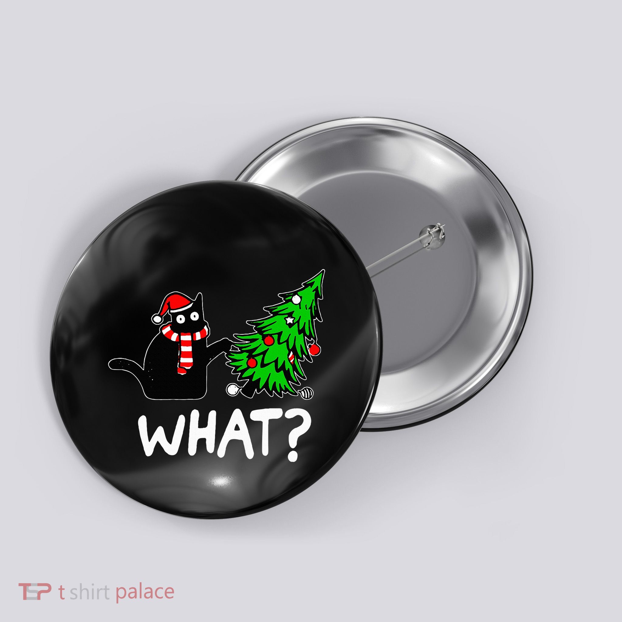Funny Naughty Black Cat Pushing Christmas Tree Button